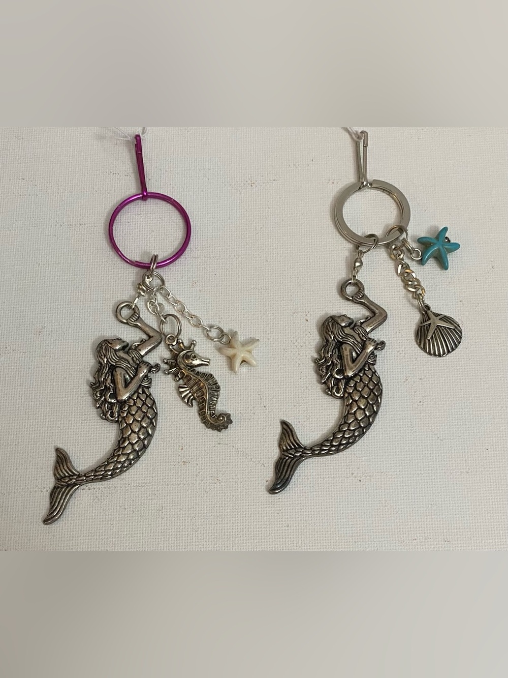 NEW Mermaid Keychains or purse charms with starfish crystal gemstones